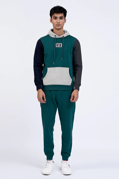 Teal Color Block Pullover Hoodie