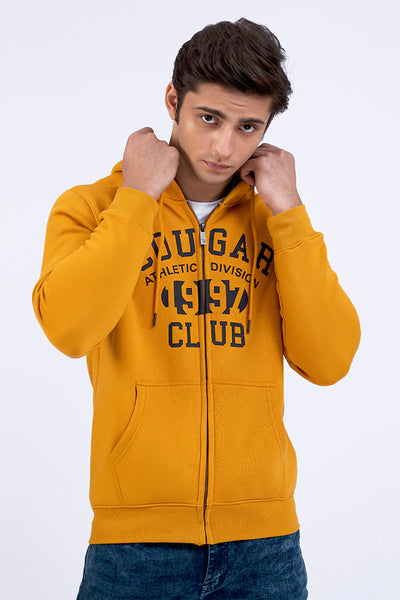 Mustard Scripted Zipper Hoodie