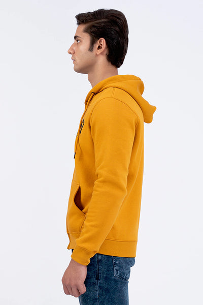 Mustard Scripted Zipper Hoodie