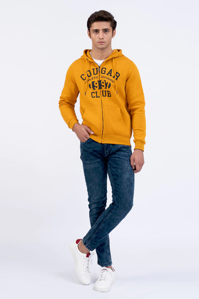 Mustard Scripted Zipper Hoodie