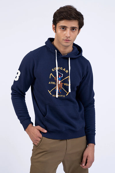 Navy Embroidered Pullover Hoodie