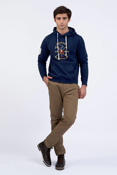 Navy Embroidered Pullover Hoodie