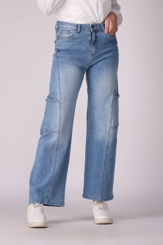 Wide Leg Fit Cargo Jeans - Cougar Clothing