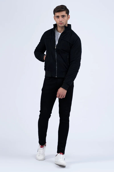 Black Cotton Mock Neck Jacket