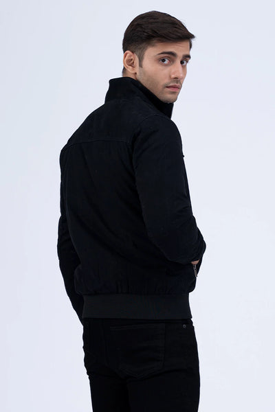 Black Cotton Mock Neck Jacket