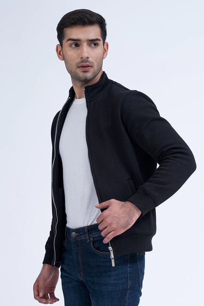 Black Stand Collar Fleece Jacket