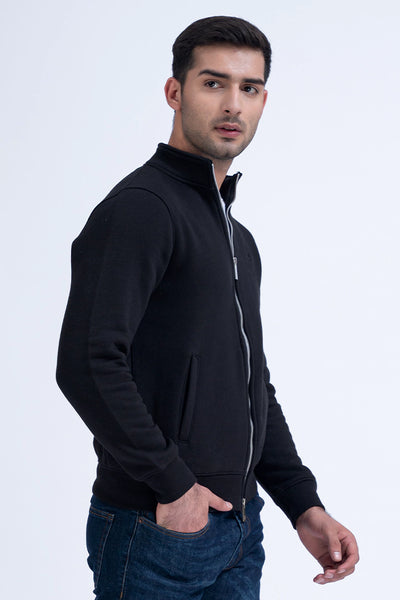 Black Stand Collar Fleece Jacket