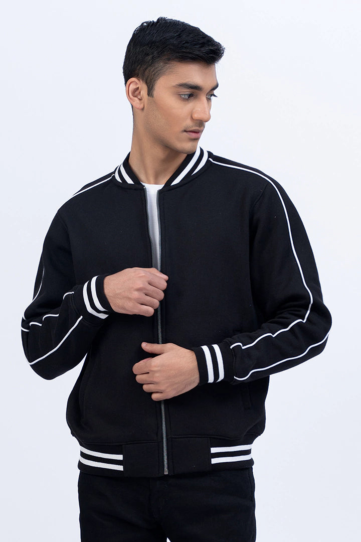 Black Striped Fleece Jacket