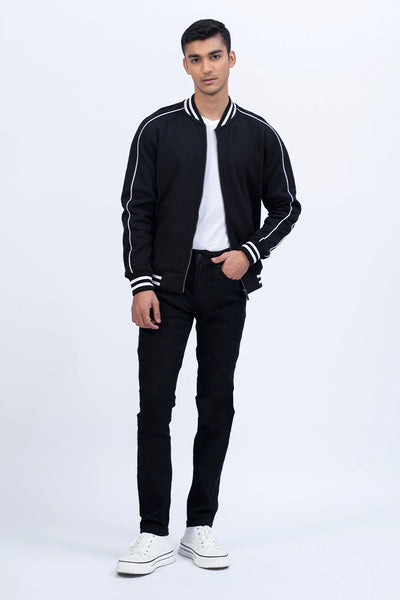 Black Striped Fleece Jacket