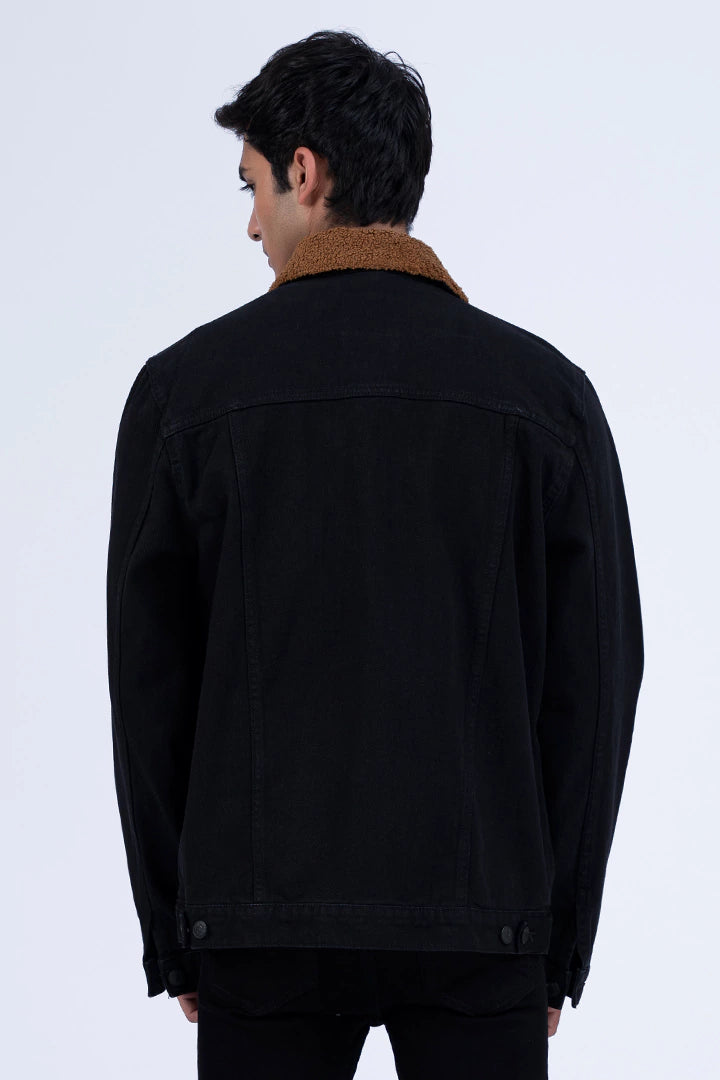 Sherpa Collar Black Denim Jacket
