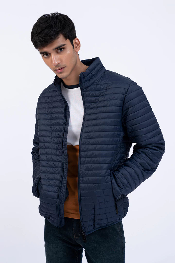 Navy Blue Quilted Puffer Jacket