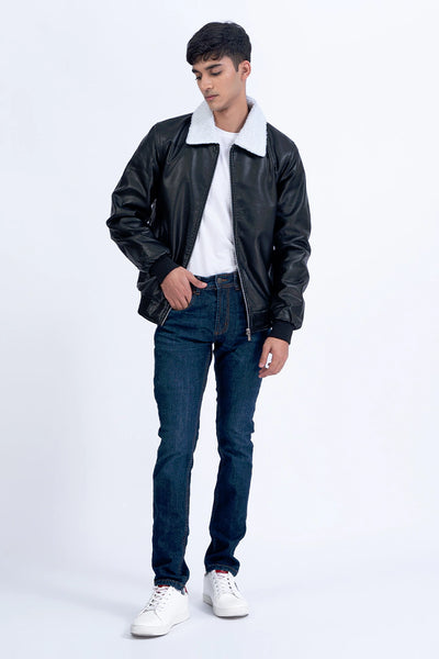 Sherpa Collar Faux Leather Jacket