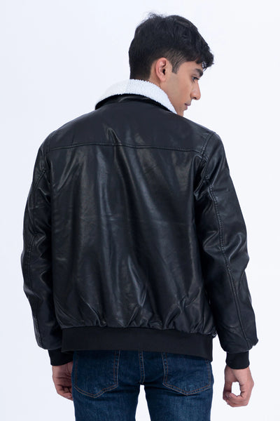 Sherpa Collar Faux Leather Jacket