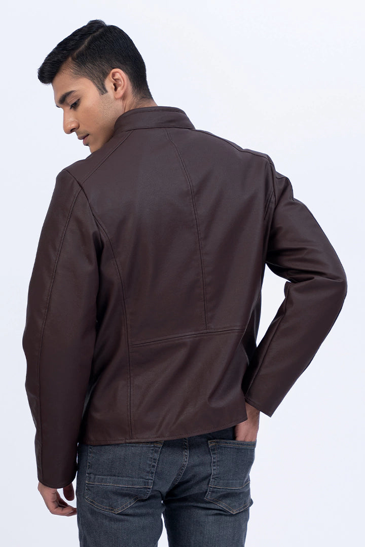 Coffee Faux Leather Jacket