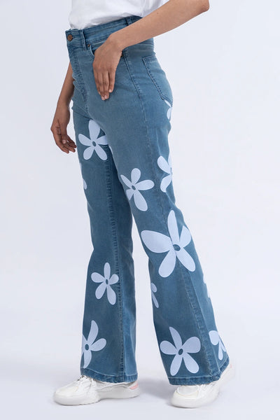 Floral Printed High Rise Boot Cut Jeans