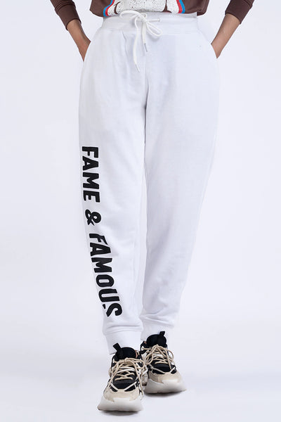 White Scripted Knitted Joggers