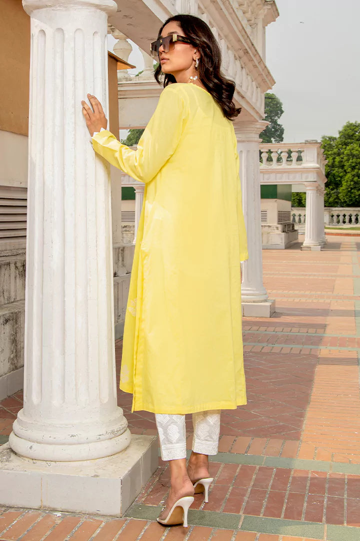 Buy trendy look light yellow cotton printed kurta for women in India