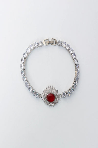 Stone Studded Silver Chain Bracelet
