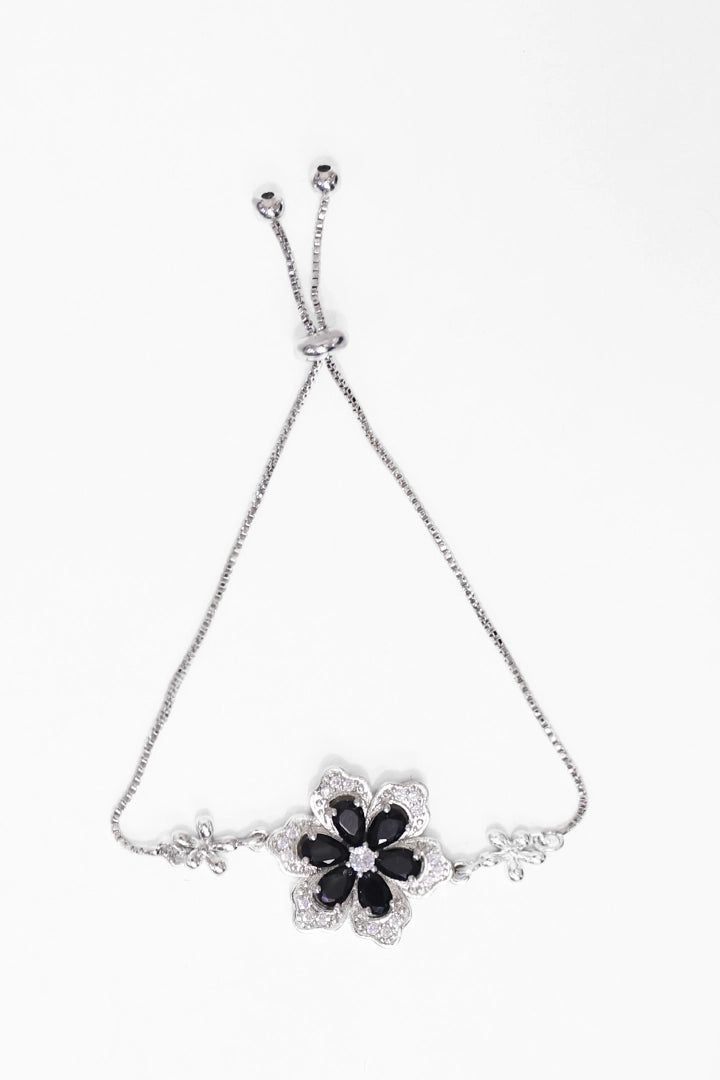 Black Floral Stone Studded Slider Bracelet