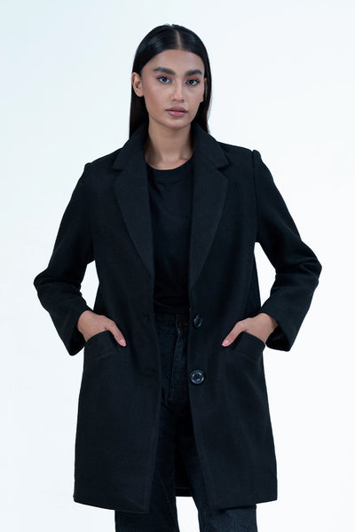 Black Lapel Collar Coat