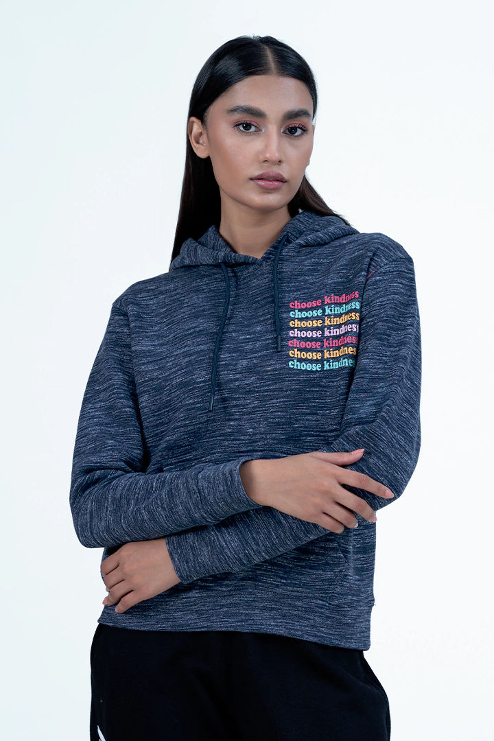 Navy Textured Scripted Pullover Hoodie