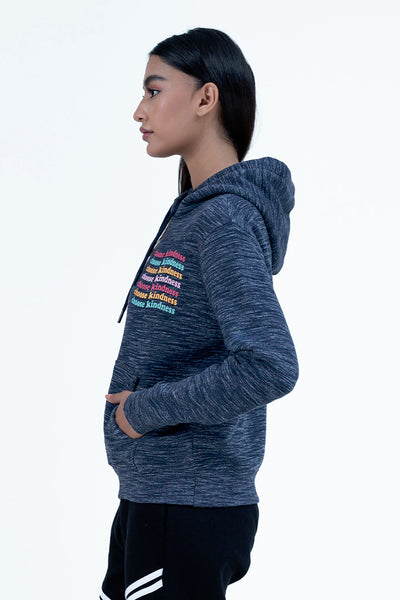 Navy Textured Scripted Pullover Hoodie