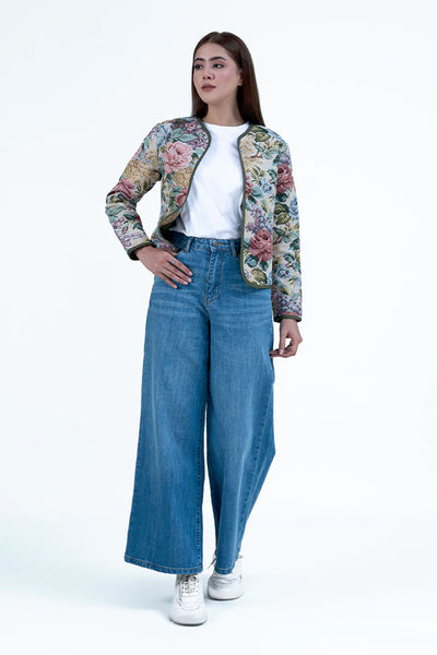 Multicolor Jacquard Cropped Jacket