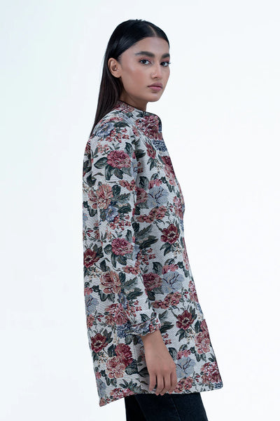 Ash White Ban Collar Jacquard Jacket