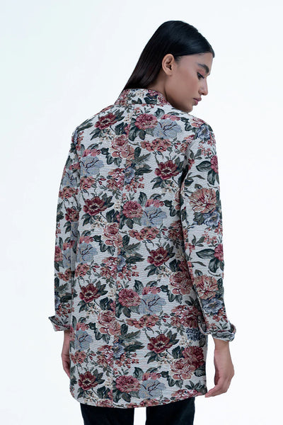Ash White Ban Collar Jacquard Jacket