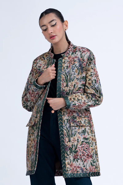Green Embroidered Jacquard Jacket