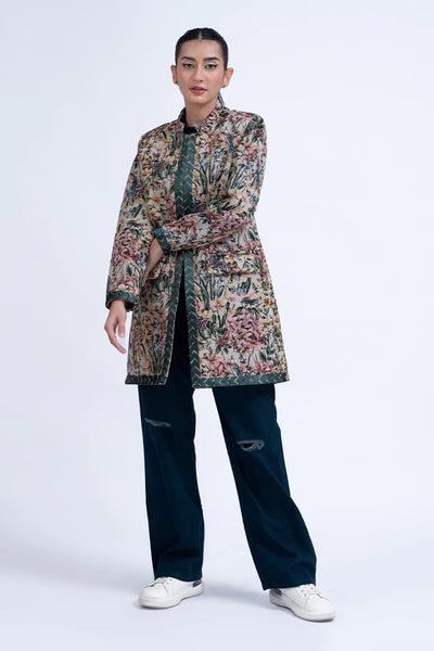 Green Embroidered Jacquard Jacket