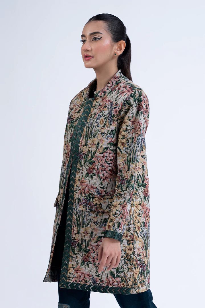 Green Embroidered Jacquard Jacket