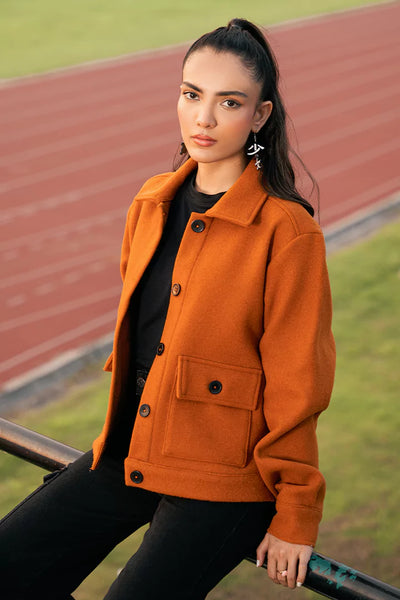 Russet Orange Button Down Tweed Jacket