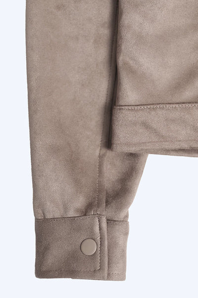 Flap Pocket Cropped Suede Jacket