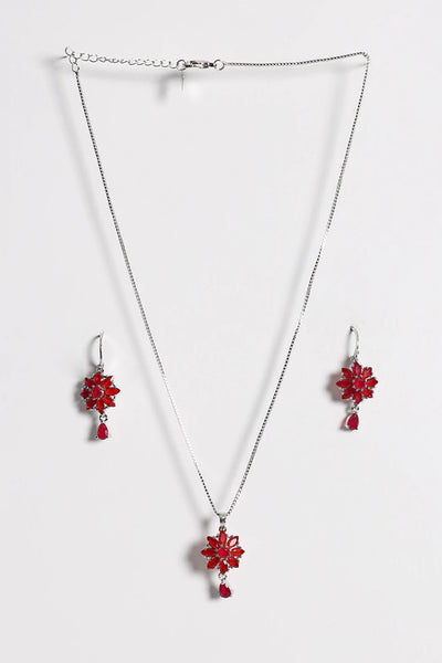 Red Flower Pendant Set