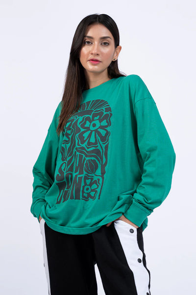 Green Full Sleeves Graphic T-Shirt