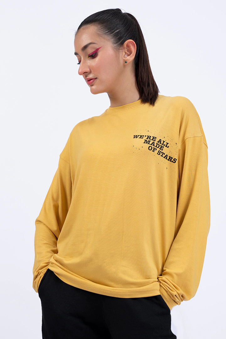 Mustard Scripted Back Printed T-Shirt