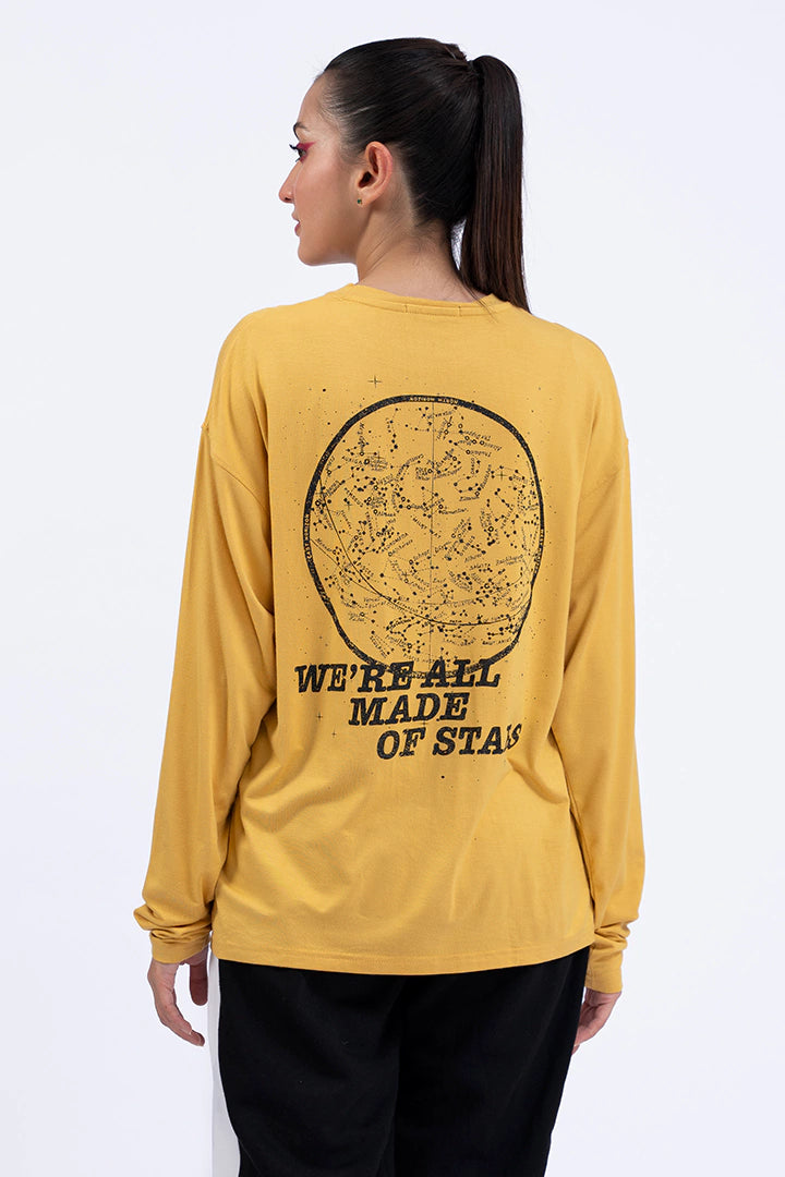 Mustard Scripted Back Printed T-Shirt