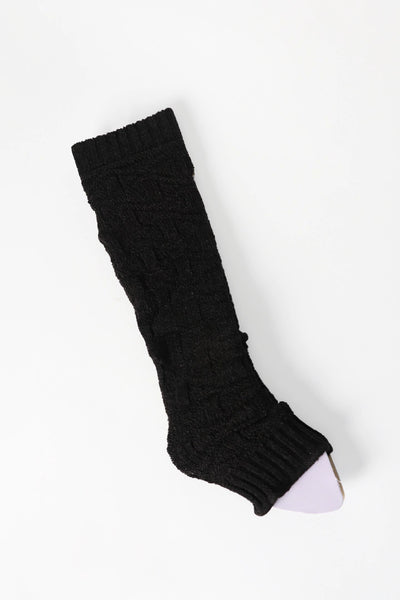 Black Patterned Knitted Leg Warmer