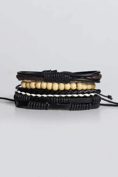 4 Pc Leather Bracelet Set