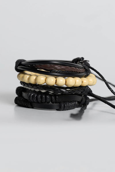 4 Pc Leather Bracelet Set