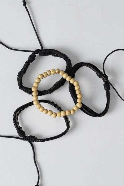 4 Pc Leather Bracelet Set