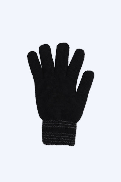 Black Striped Knitted Wool Gloves
