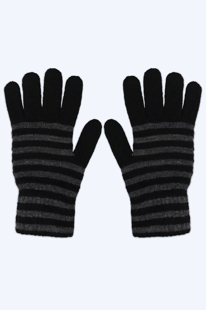 Black Horizontal Lined Knitted Gloves