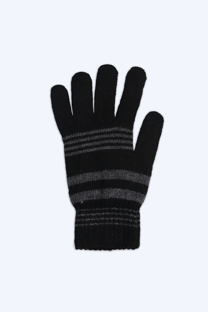 Black Contrast Striped Knitted Gloves