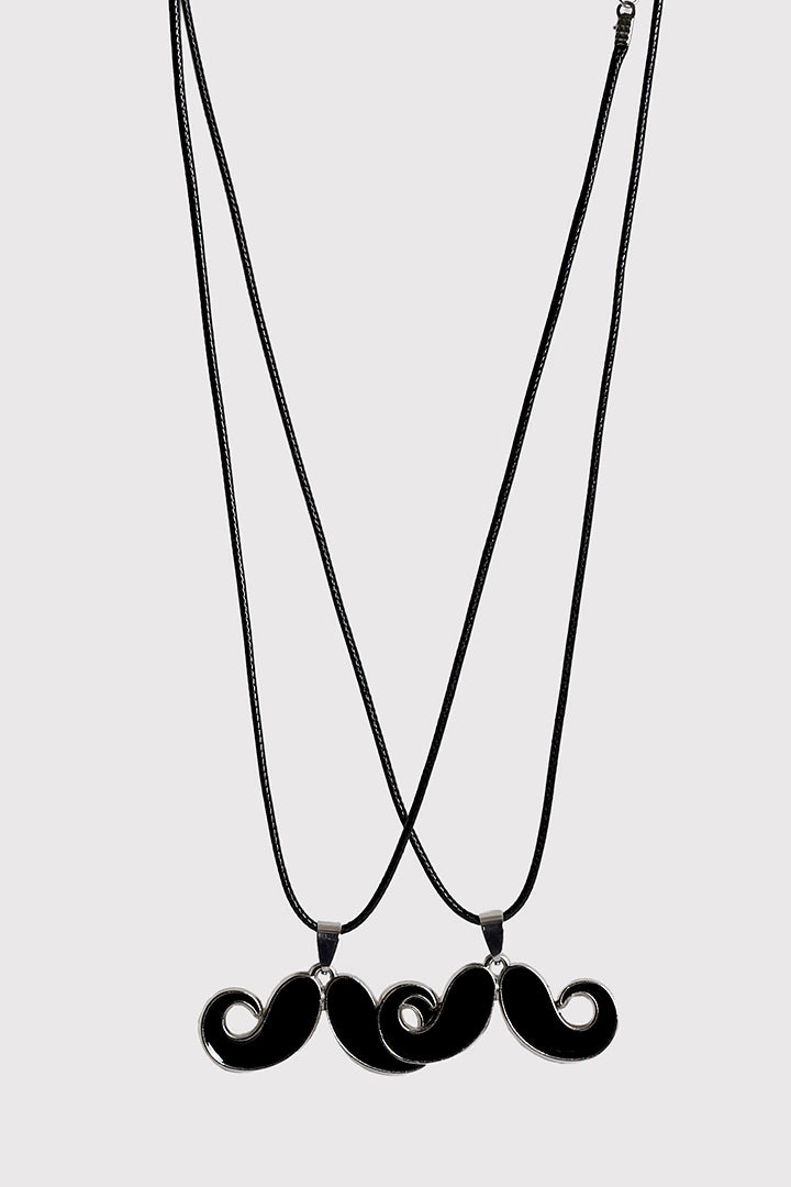 Black Moustache Pendant Rope Necklace