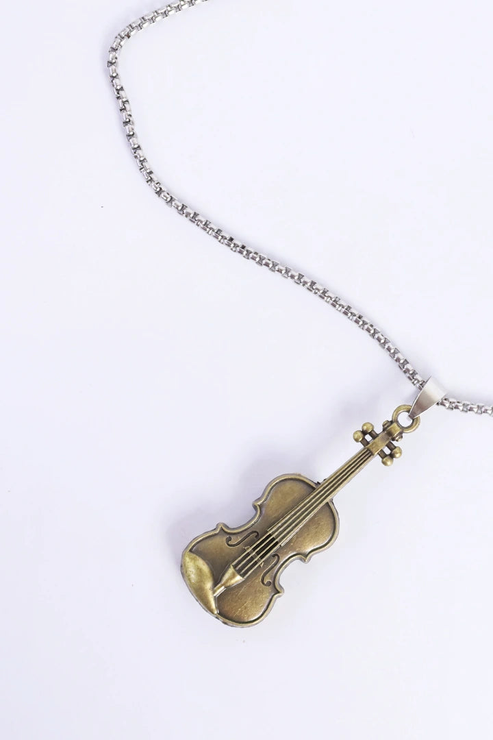 Golden Guitar Pendant Necklace