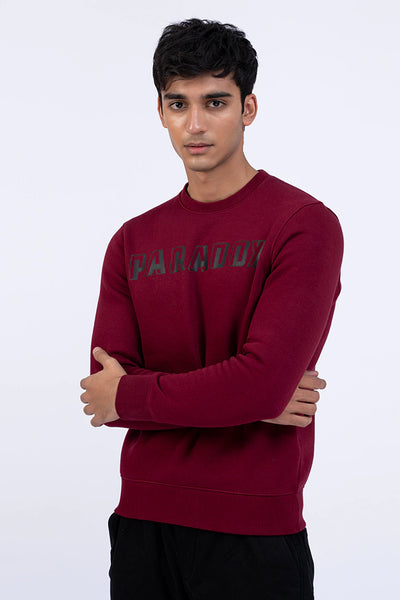 Wine Round Neck Text Sweatshirt