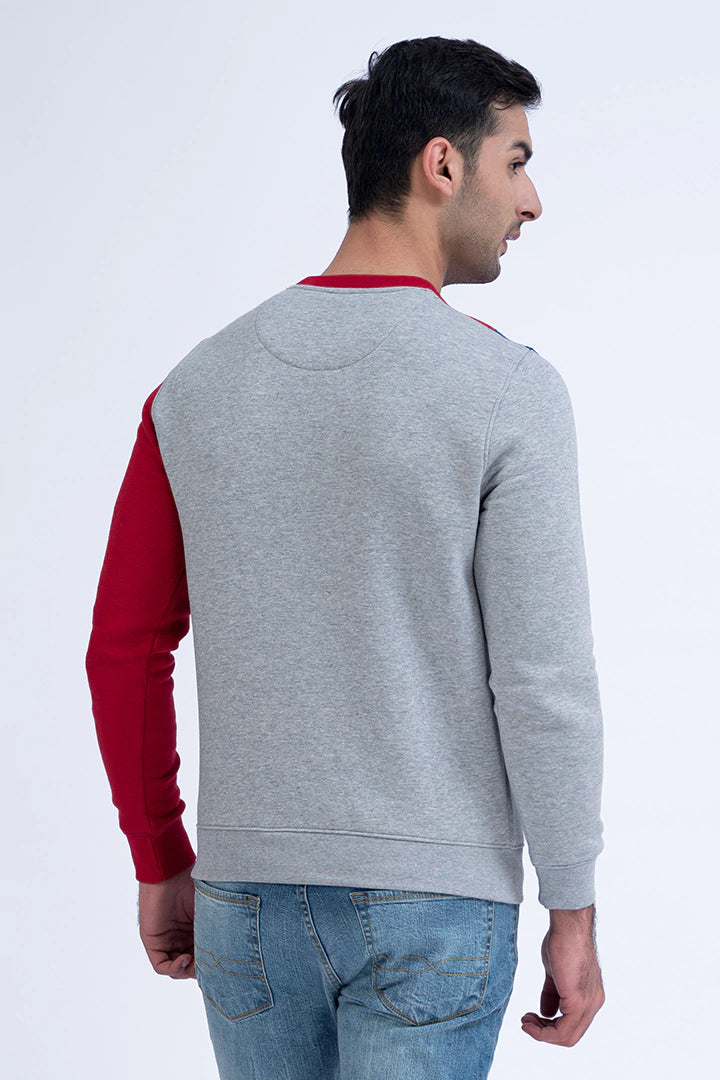 Grey Textured Contrast Sleeve Sweatshirt