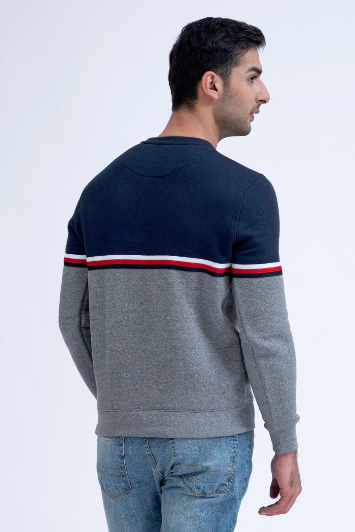 Navy Color Block Scripted Sweatshirt